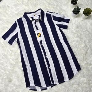 Denim & Flower blue and white striped button down shirt